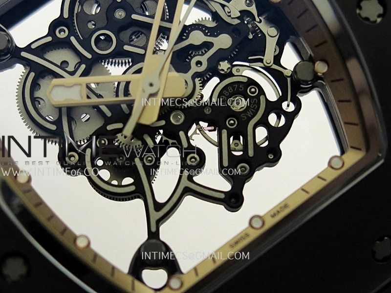 RM055 Black Case Gold Inner Bezel Umi Office 1:1 Best Edition Skeleton Dial Black Rubber Strap RMUL2 Super Clone