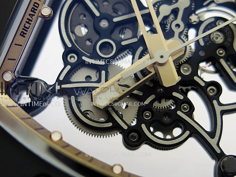 RM055 Black Case Gold Inner Bezel Umi Office 1:1 Best Edition Skeleton Dial Black Rubber Strap RMUL2 Super Clone