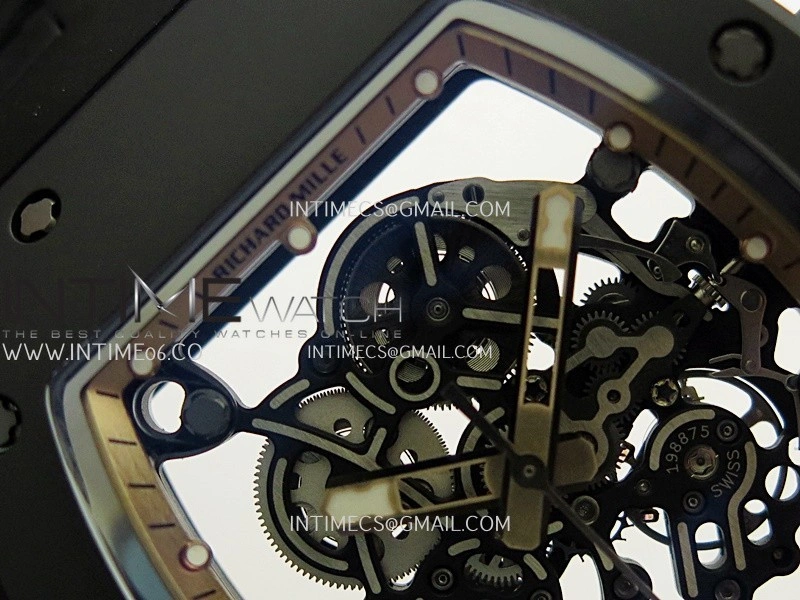 RM055 Black Case Gold Inner Bezel Umi Office 1:1 Best Edition Skeleton Dial Black Rubber Strap RMUL2 Super Clone