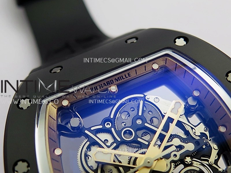 RM055 Black Case Gold Inner Bezel Umi Office 1:1 Best Edition Skeleton Dial Black Rubber Strap RMUL2 Super Clone