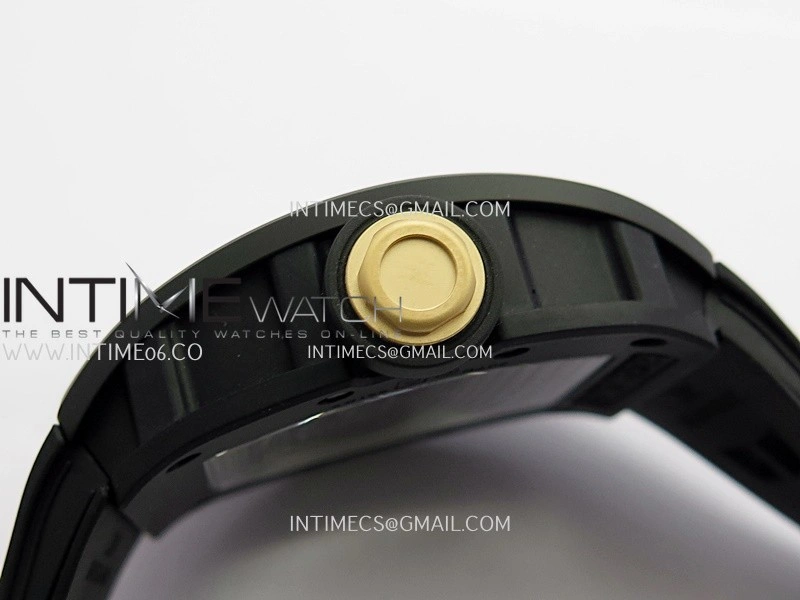 RM055 Black Case Gold Inner Bezel Umi Office 1:1 Best Edition Skeleton Dial Black Rubber Strap RMUL2 Super Clone