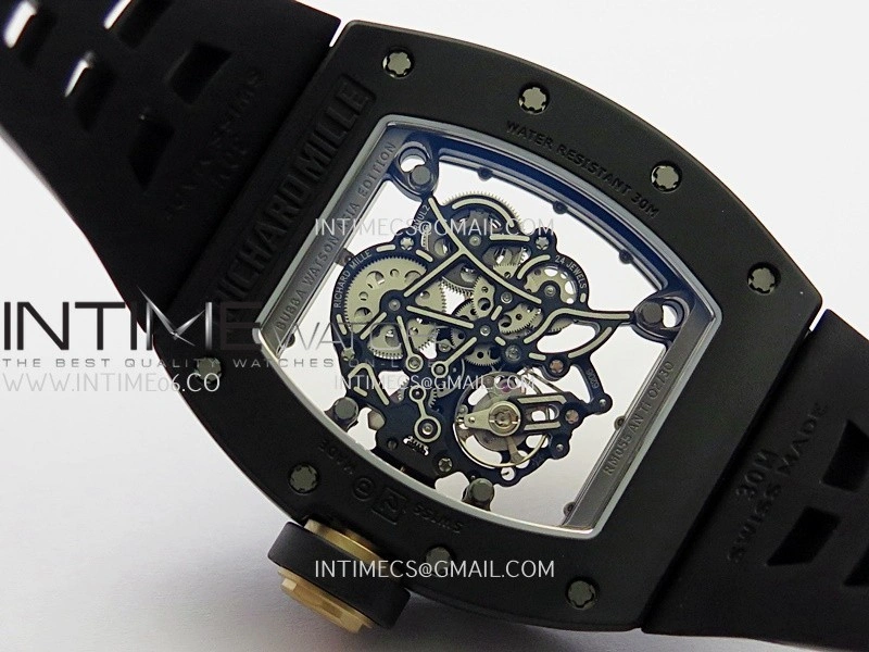 RM055 Black Case Gold Inner Bezel Umi Office 1:1 Best Edition Skeleton Dial Black Rubber Strap RMUL2 Super Clone