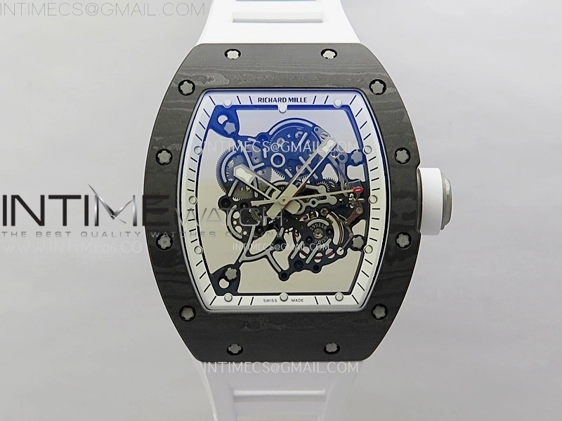 RM055 White inner Bezel White Crown NTPT Ti ZF 1:1 Best Edition on White Rubber Strap RMUL2 Super Clone
