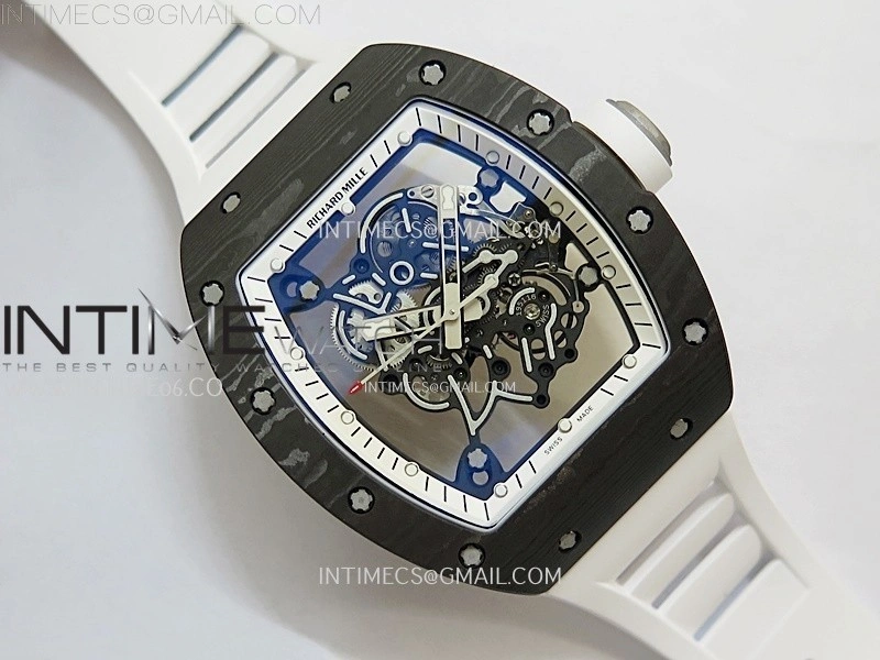 RM055 White inner Bezel White Crown NTPT Ti ZF 1:1 Best Edition on White Rubber Strap RMUL2 Super Clone