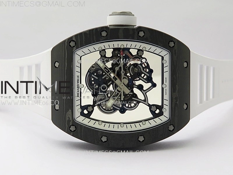 RM055 White inner Bezel White Crown NTPT Ti ZF 1:1 Best Edition on White Rubber Strap RMUL2 Super Clone