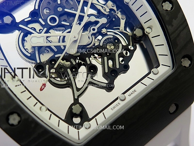 RM055 White inner Bezel White Crown NTPT Ti ZF 1:1 Best Edition on White Rubber Strap RMUL2 Super Clone