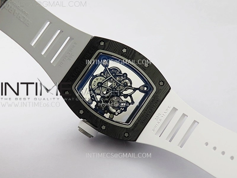 RM055 White inner Bezel White Crown NTPT Ti ZF 1:1 Best Edition on White Rubber Strap RMUL2 Super Clone