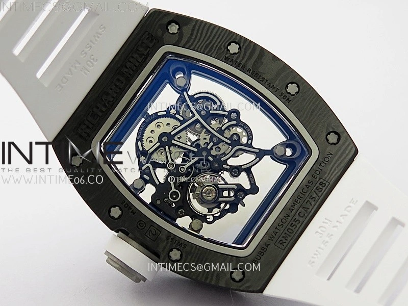 RM055 White inner Bezel White Crown NTPT Ti ZF 1:1 Best Edition on White Rubber Strap RMUL2 Super Clone