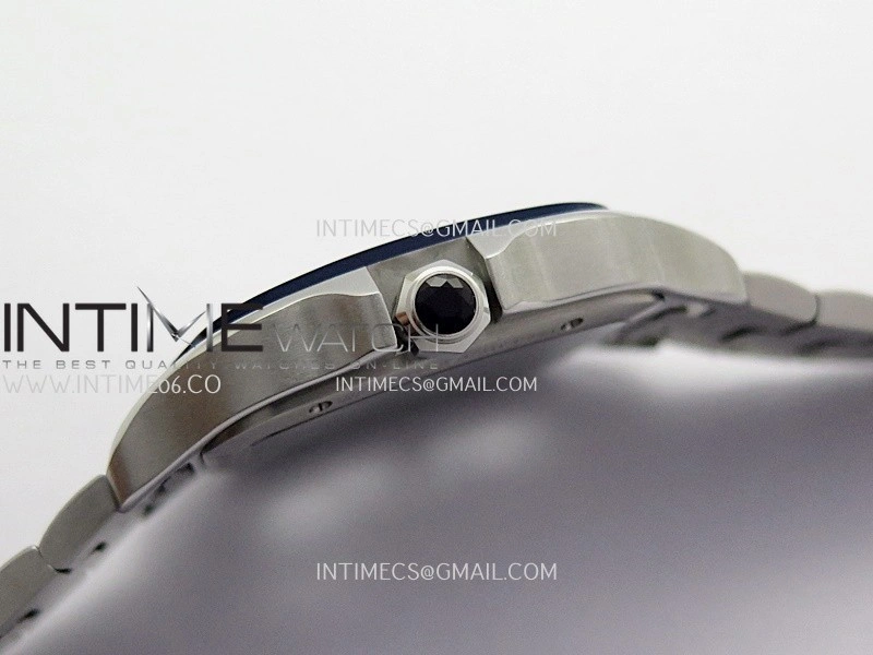 Santos de Cartier Skeleton SS MLF Skeleton Blue Skeleton Dial Blue Bezel on SS SmartLink Bracelet 9611MC Super Clone