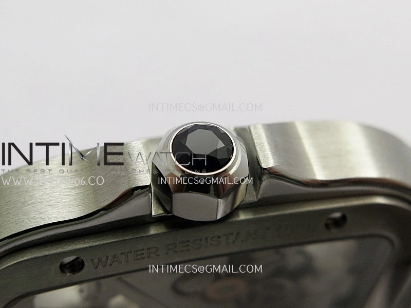 Santos de Cartier Skeleton SS MLF Skeleton Blue Skeleton Dial Blue Bezel on SS SmartLink Bracelet 9611MC Super Clone
