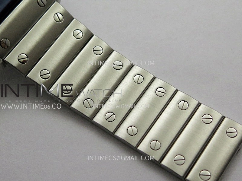 Santos de Cartier Skeleton SS MLF Skeleton Blue Skeleton Dial Blue Bezel on SS SmartLink Bracelet 9611MC Super Clone