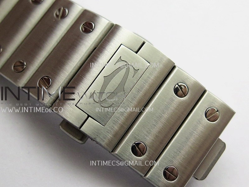 Santos de Cartier Skeleton SS MLF Skeleton Blue Skeleton Dial Blue Bezel on SS SmartLink Bracelet 9611MC Super Clone