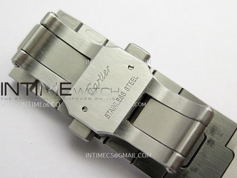 Santos de Cartier Skeleton SS MLF Skeleton Blue Skeleton Dial Blue Bezel on SS SmartLink Bracelet 9611MC Super Clone