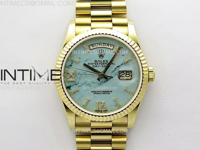 Day Date 36mm Gain Weight YG tungsten APSF 1:1 Best Edition Blue Dial Diamond Markers on SS President Bracelet A3255