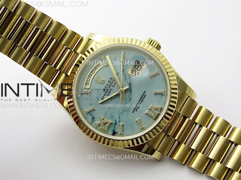 Day Date 36mm Gain Weight YG tungsten APSF 1:1 Best Edition Blue Dial Diamond Markers on SS President Bracelet A3255