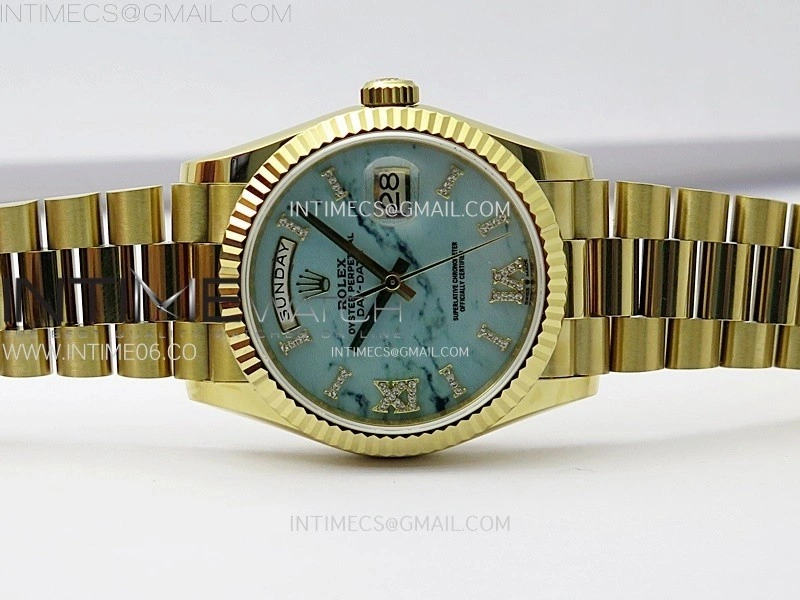 Day Date 36mm Gain Weight YG tungsten APSF 1:1 Best Edition Blue Dial Diamond Markers on SS President Bracelet A3255