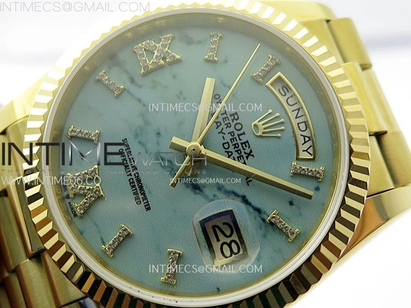 Day Date 36mm Gain Weight YG tungsten APSF 1:1 Best Edition Blue Dial Diamond Markers on SS President Bracelet A3255