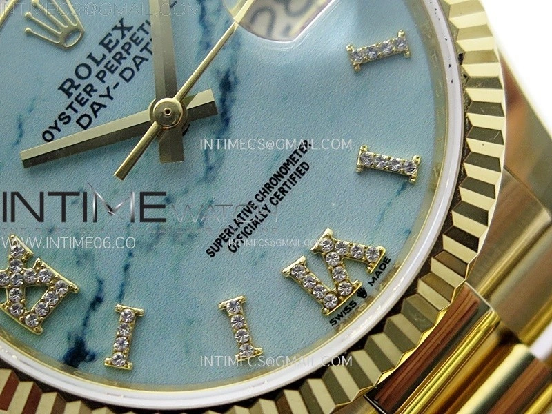 Day Date 36mm Gain Weight YG tungsten APSF 1:1 Best Edition Blue Dial Diamond Markers on SS President Bracelet A3255