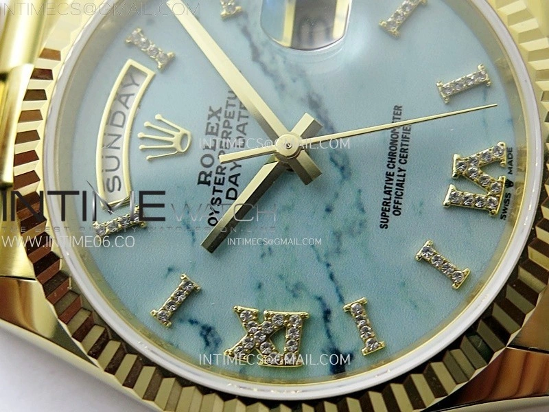 Day Date 36mm Gain Weight YG tungsten APSF 1:1 Best Edition Blue Dial Diamond Markers on SS President Bracelet A3255