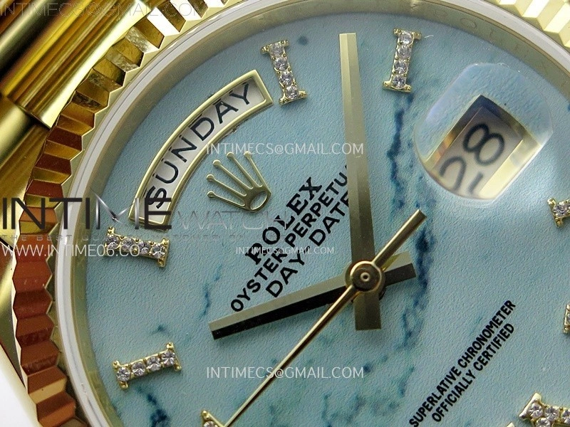 Day Date 36mm Gain Weight YG tungsten APSF 1:1 Best Edition Blue Dial Diamond Markers on SS President Bracelet A3255