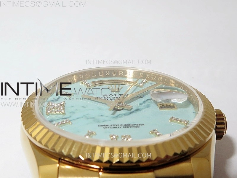 Day Date 36mm Gain Weight YG tungsten APSF 1:1 Best Edition Blue Dial Diamond Markers on SS President Bracelet A3255