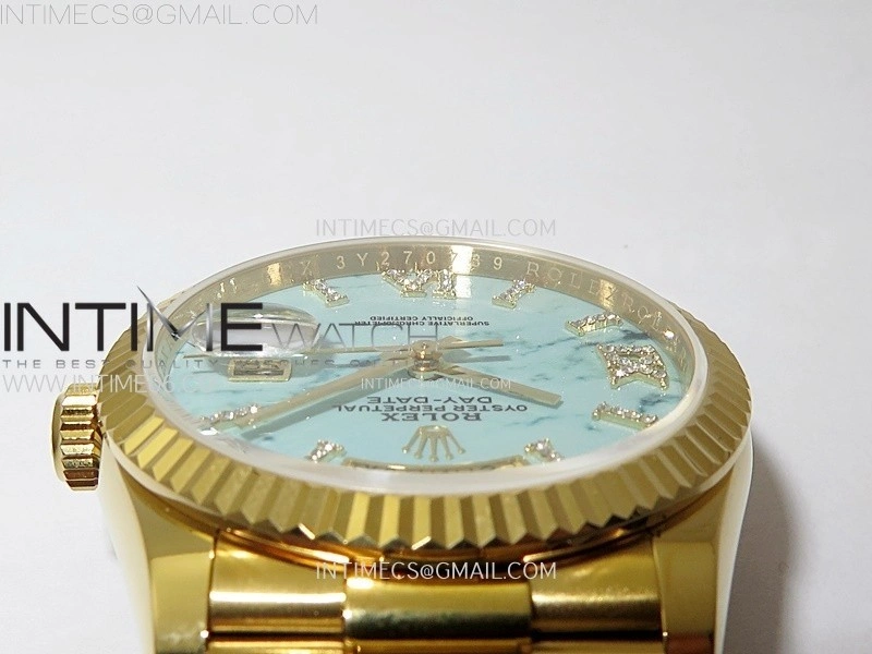 Day Date 36mm Gain Weight YG tungsten APSF 1:1 Best Edition Blue Dial Diamond Markers on SS President Bracelet A3255