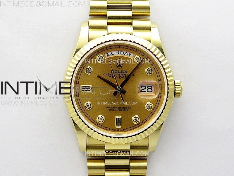 Day Date 36mm Gain Weight YG tungsten APSF 1:1 Best Edition Gold Dial Diamond Markers on SS President Bracelet A3255