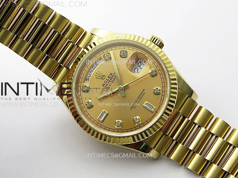 Day Date 36mm Gain Weight YG tungsten APSF 1:1 Best Edition Gold Dial Diamond Markers on SS President Bracelet A3255