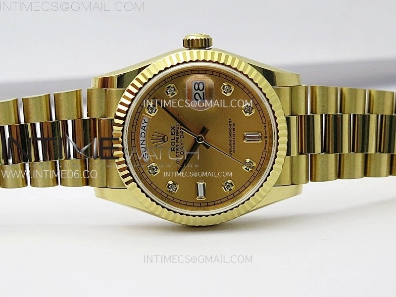 Day Date 36mm Gain Weight YG tungsten APSF 1:1 Best Edition Gold Dial Diamond Markers on SS President Bracelet A3255