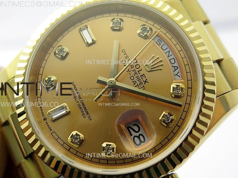 Day Date 36mm Gain Weight YG tungsten APSF 1:1 Best Edition Gold Dial Diamond Markers on SS President Bracelet A3255