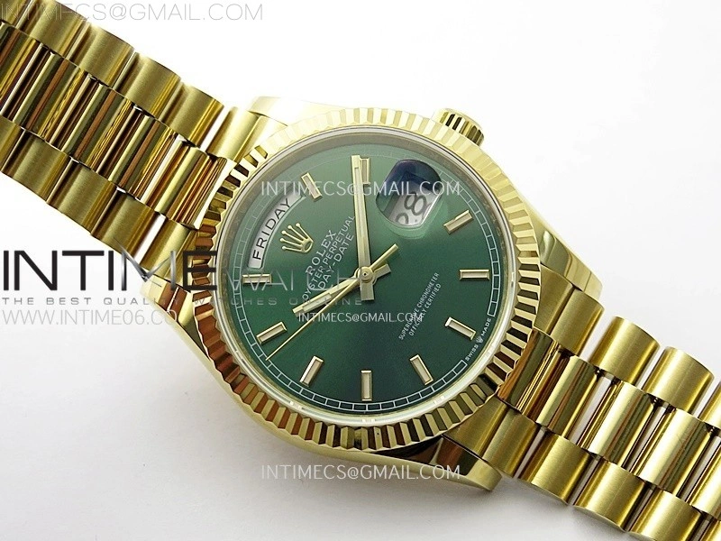 Day Date 36mm Gain Weight YG tungsten APSF 1:1 Best Edition Green Dial Sticks Markers on SS President Bracelet A3255