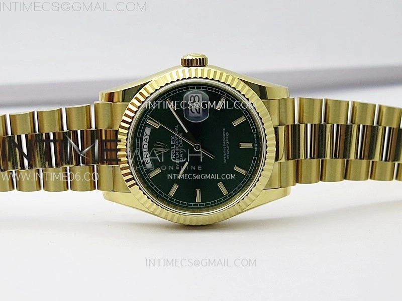 Day Date 36mm Gain Weight YG tungsten APSF 1:1 Best Edition Green Dial Sticks Markers on SS President Bracelet A3255