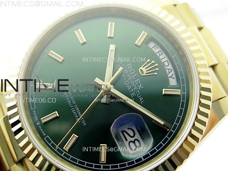 Day Date 36mm Gain Weight YG tungsten APSF 1:1 Best Edition Green Dial Sticks Markers on SS President Bracelet A3255