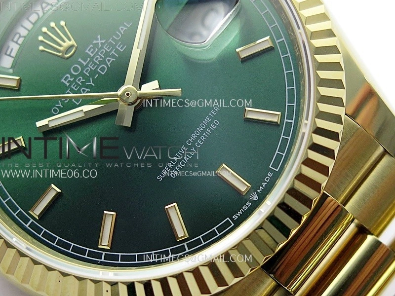 Day Date 36mm Gain Weight YG tungsten APSF 1:1 Best Edition Green Dial Sticks Markers on SS President Bracelet A3255