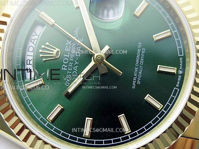 Day Date 36mm Gain Weight YG tungsten APSF 1:1 Best Edition Green Dial Sticks Markers on SS President Bracelet A3255