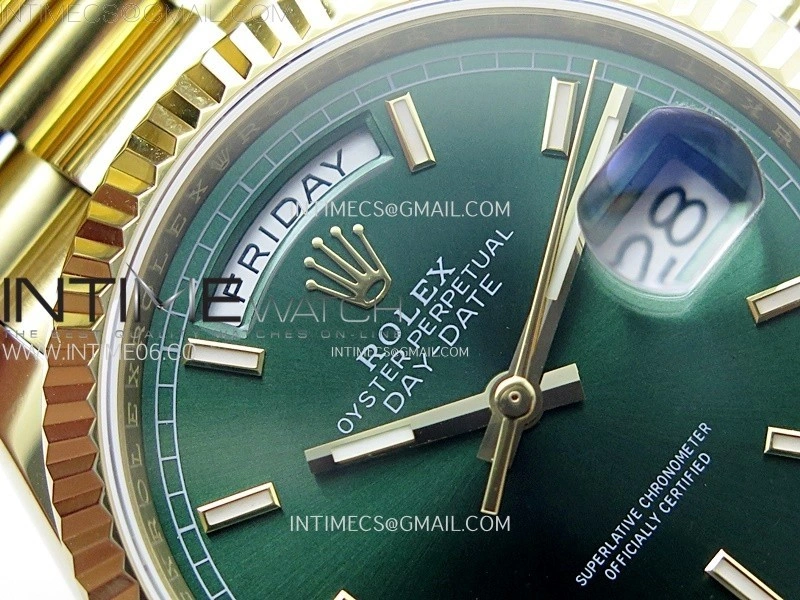 Day Date 36mm Gain Weight YG tungsten APSF 1:1 Best Edition Green Dial Sticks Markers on SS President Bracelet A3255