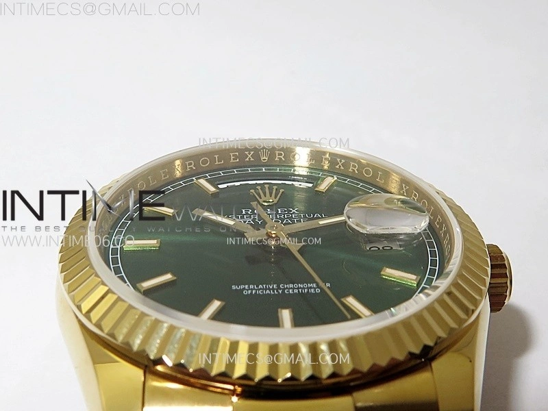 Day Date 36mm Gain Weight YG tungsten APSF 1:1 Best Edition Green Dial Sticks Markers on SS President Bracelet A3255