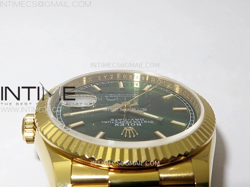 Day Date 36mm Gain Weight YG tungsten APSF 1:1 Best Edition Green Dial Sticks Markers on SS President Bracelet A3255