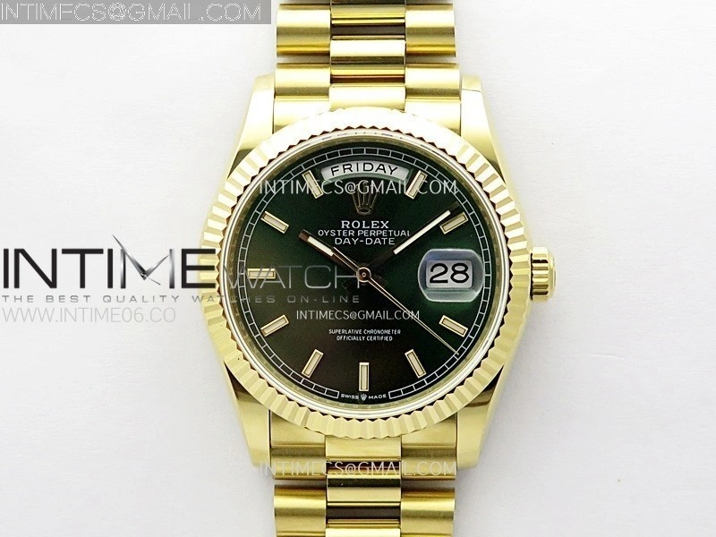 Day Date 36mm Gain Weight YG tungsten APSF 1:1 Best Edition Green Dial Sticks Markers on SS President Bracelet A3255