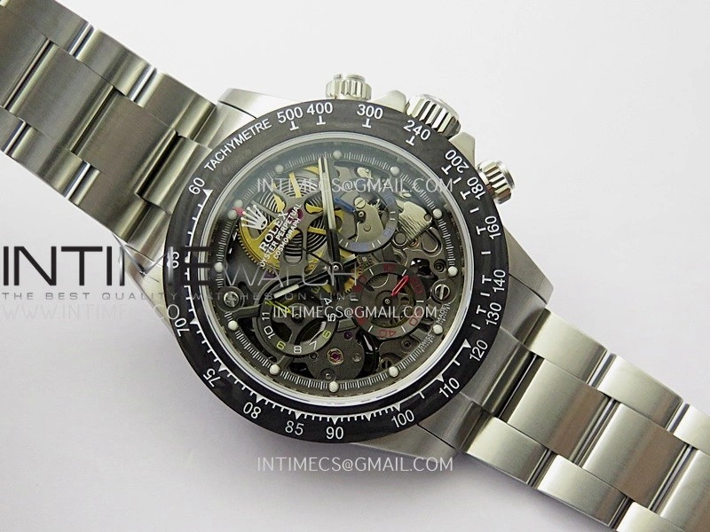 Daytona Arolla Challenge Carbon Bezel SS GETF Best Edition Skeleton Dial On SS Oyster Bracelet A4802