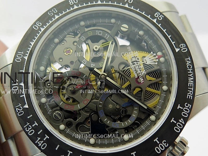 Daytona Arolla Challenge Carbon Bezel SS GETF Best Edition Skeleton Dial On SS Oyster Bracelet A4802