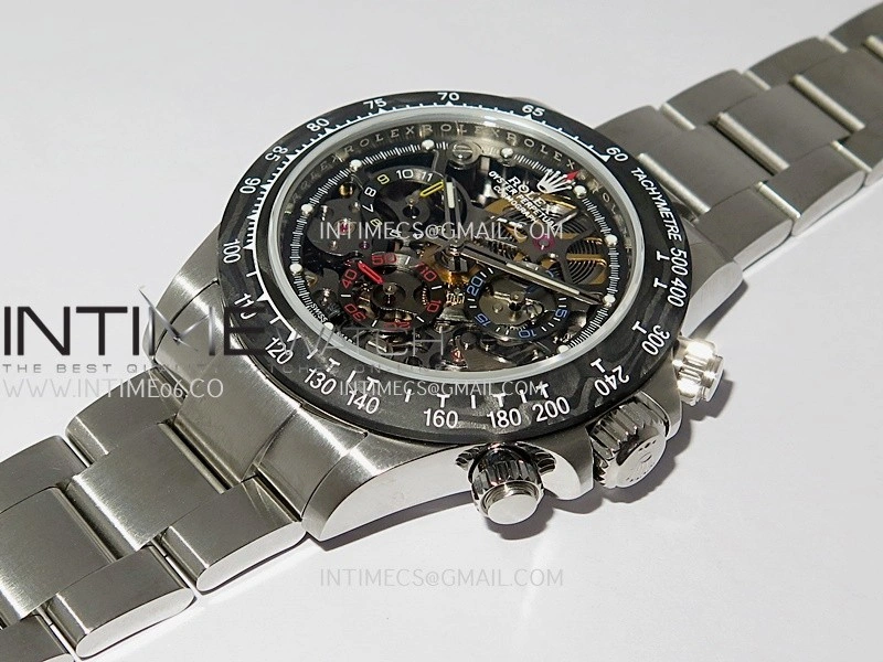 Daytona Arolla Challenge Carbon Bezel SS GETF Best Edition Skeleton Dial On SS Oyster Bracelet A4802