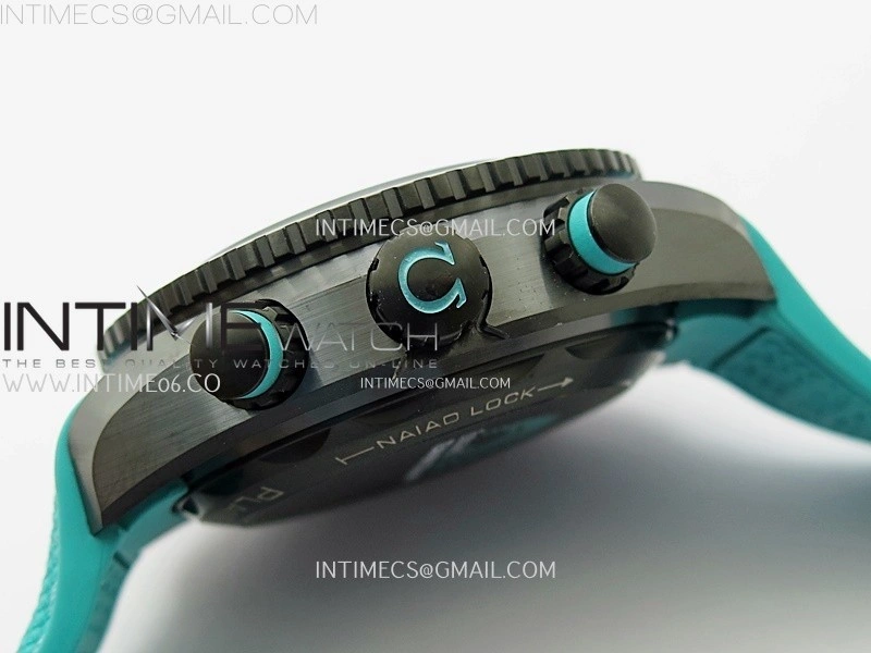 Planet Ocean Master Chrono Deep Black Ceramic SCF 1:1 Best Edition Black Dial on Light Blue Rubber Strap A9900