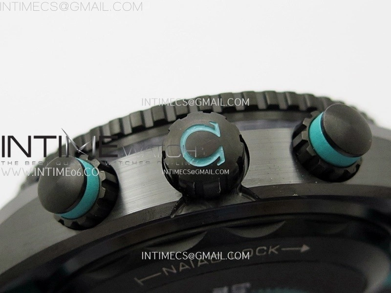 Planet Ocean Master Chrono Deep Black Ceramic SCF 1:1 Best Edition Black Dial on Light Blue Rubber Strap A9900