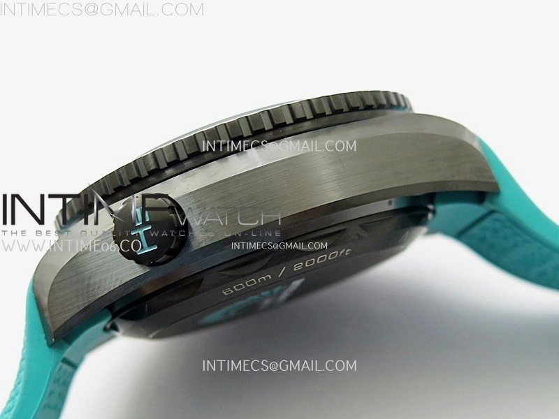 Planet Ocean Master Chrono Deep Black Ceramic SCF 1:1 Best Edition Black Dial on Light Blue Rubber Strap A9900