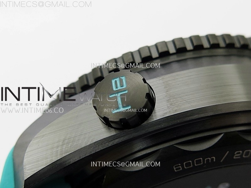 Planet Ocean Master Chrono Deep Black Ceramic SCF 1:1 Best Edition Black Dial on Light Blue Rubber Strap A9900