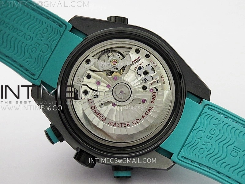 Planet Ocean Master Chrono Deep Black Ceramic SCF 1:1 Best Edition Black Dial on Light Blue Rubber Strap A9900