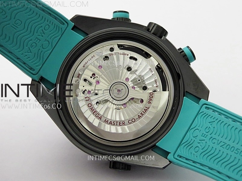 Planet Ocean Master Chrono Deep Black Ceramic SCF 1:1 Best Edition Black Dial on Light Blue Rubber Strap A9900