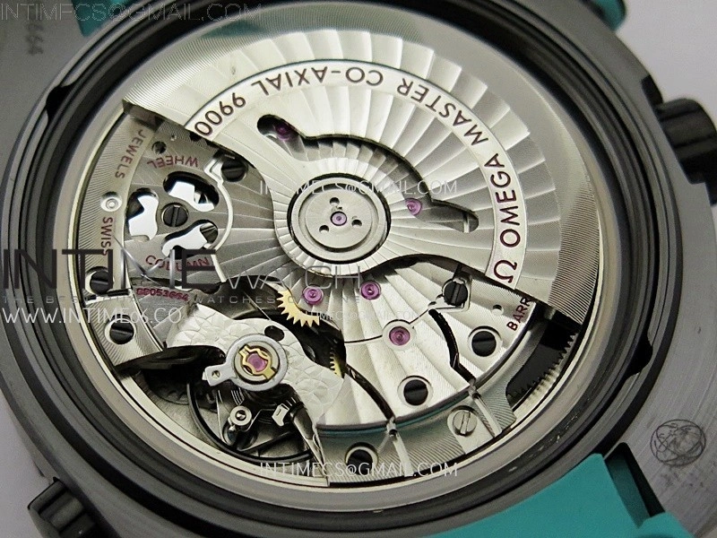 Planet Ocean Master Chrono Deep Black Ceramic SCF 1:1 Best Edition Black Dial on Light Blue Rubber Strap A9900