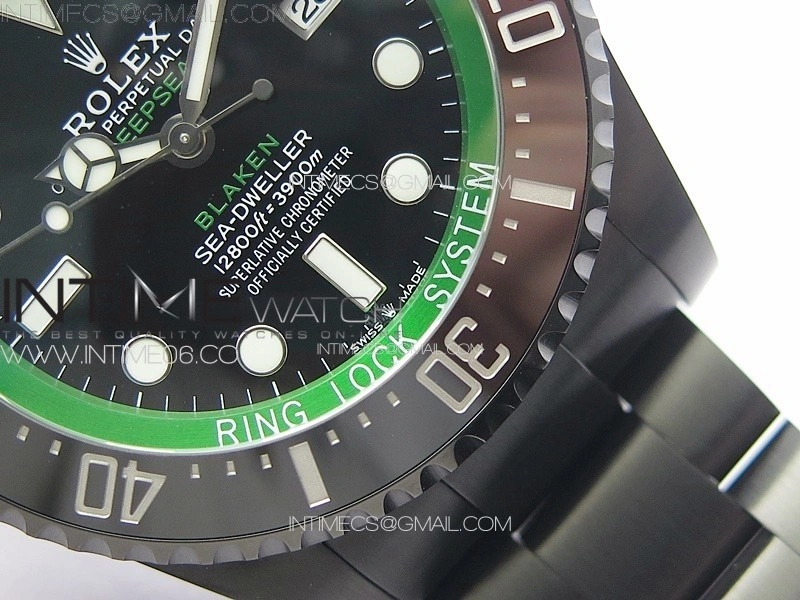 Sea-Dweller 116660 Blaken DLC Green Inner BP Best Edition Black Dial on SS Bracelet A2824